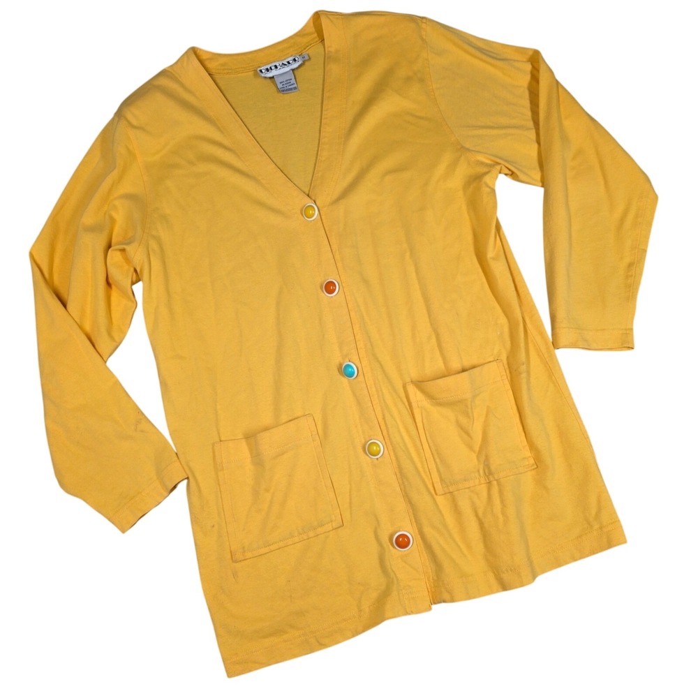Vintage Richard & Company Cardigan Yellow Colorful Button Medium 90s Primary Art - Picture 1 of 10